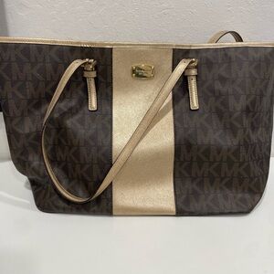 Michael Kors Dark Brown and Gold Tote